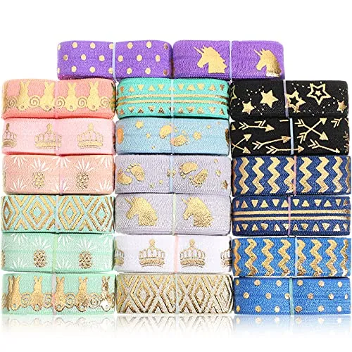 20 Yards Boho Fold over Elastic Ribbon for Sewing 5/8 in 20 Styles