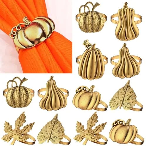 12 Pcs Thanksgiving Napkin Rings Set Fall Pumpkin Leaf Holders
