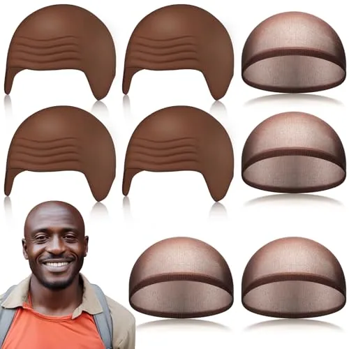 8 Pcs Brown Bald Cap Latex Makeup Costume