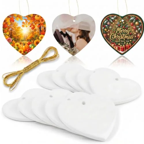 10 Pcs Heart Ceramic Ornaments Blanks 3 Inch