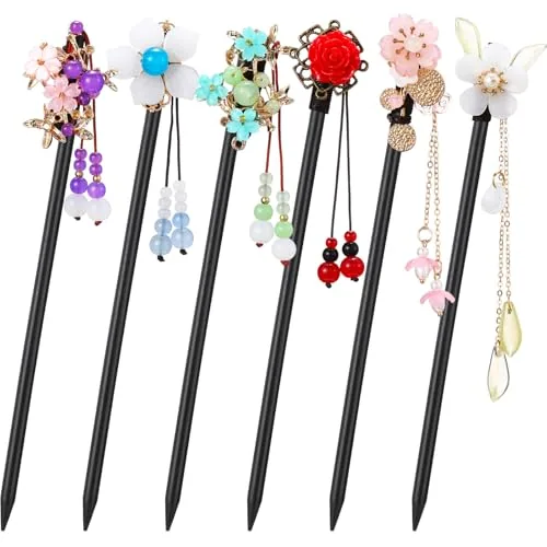 6 Pcs Chinese Hair Sticks Japanese Vintage Wooden Chopsticks Accessories