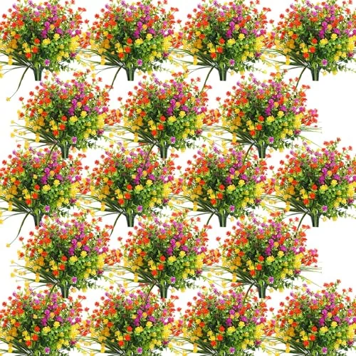 48 Bundles Artificial Flowers Outdoor,UV Resistant Faux Plastic Plants