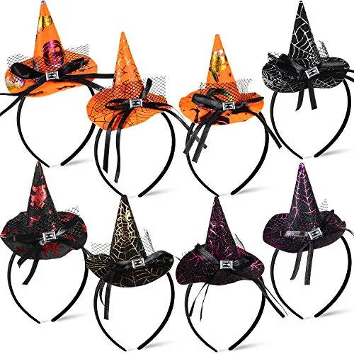 8 Pieces Halloween Witch Hat Headbands Assorted Party Costume