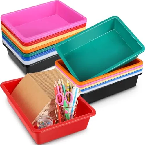24 Pack Paper Organizer Bins Letter Flat Storage Tray Colorful Plastic