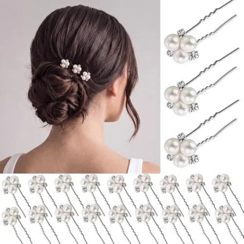 18 Pcs Pearl Hair Pins Rhinestone Crystal Pins for Brides
