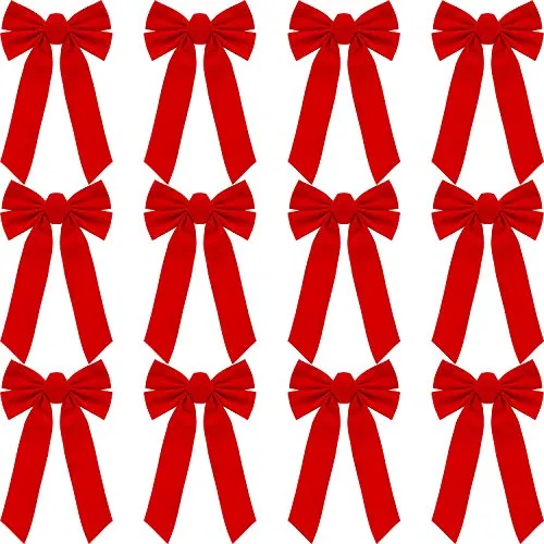 12 Pcs Red Velvet Christmas Bows 9 x 16 Inch for Tree Wreath Door