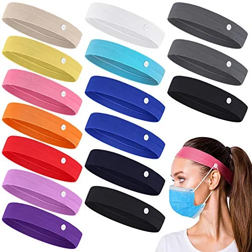 16 Pcs Button Headbands for Masks, Nurse Scrub Elastic Hair Bands