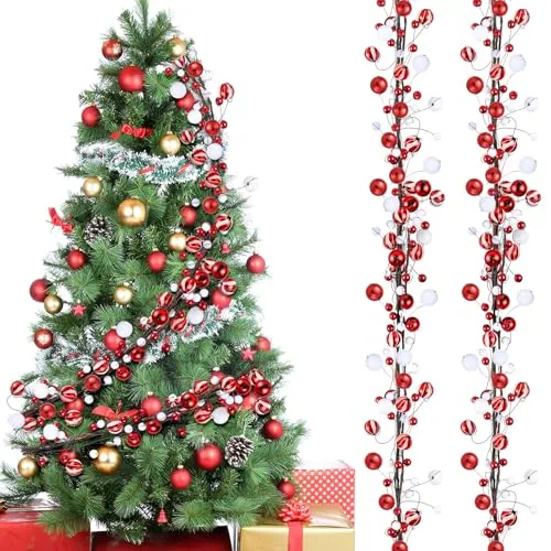 9 ft Red and White Peppermint Christmas Ball Garland Ball Ornaments