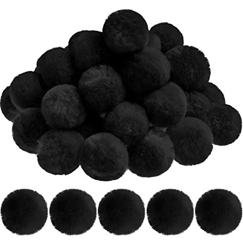 30 Pcs Large Black Pom Poms for Crafts 2 Inch Black Pompoms