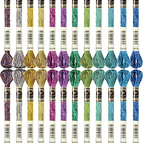 24 Pcs Metallic Embroidery Floss Cotton Stitch Embroidery Thread Skein