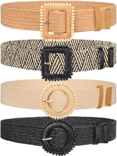 4 Pcs Women Stretch Wide Straw Belt Charming Color L