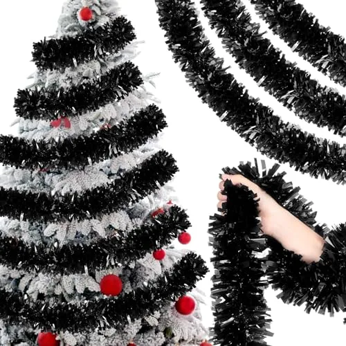 78.7 ft Black Christmas Tinsel Garland for Mantle Tree Decor