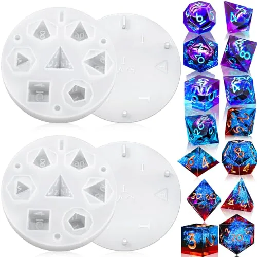 2 Pcs Dice Molds Silicone Epoxy Resin Casting, 7 Standard Cavities