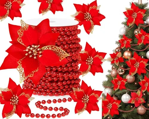 36 Pcs Christmas Glitter Poinsettias with Clips