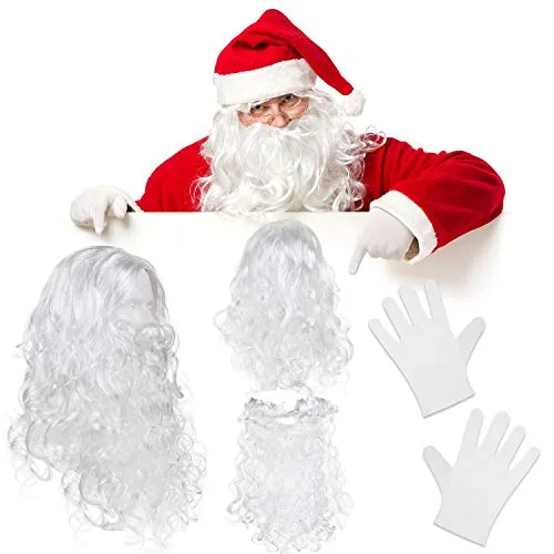 3 Pcs Halloween Santa Costume Set Funny Wig Glove and Beard for Party