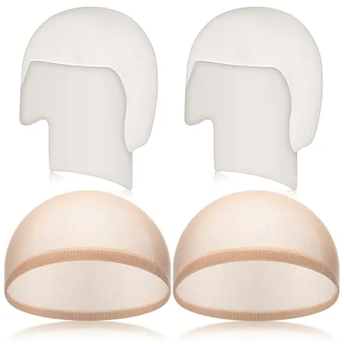 4 pcs Halloween Latex Bald Cap Makeup,White and Skin