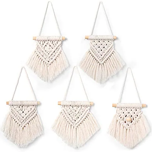 5 Pcs Mini Macrame Wall Hanging, Boho Summer Woven Tassel Art for Home