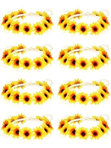 8 Pcs Sunflower Headbands for Women Crown Daisy Flower Hair Wreath