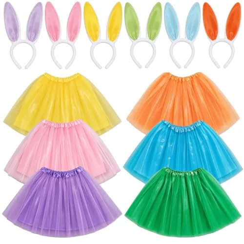 12 Pcs Halloween Women Tutu Costume Set Tulle Tutu Skirt and Plush Bunny