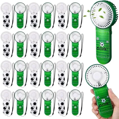 24 Pcs Soccer Mini Handheld Fan Bulk with Lanyard