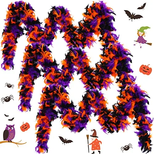 3 Pcs Halloween Feather Boas 6 Ft 3 Color Party