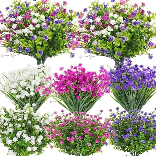 36 Bundles Artificial Flowers for Outdoor, UV Resistant Faux Artificial