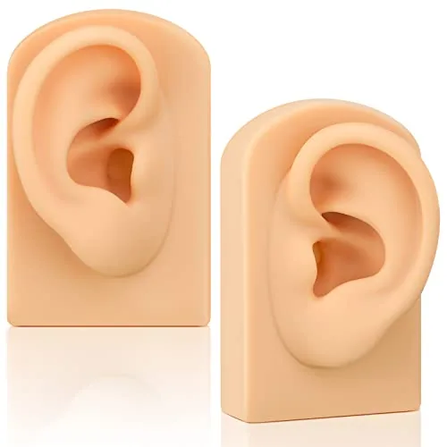 2 Pcs Soft Silicone Ear Model Left and Right Flexible Fake Ear Piercing