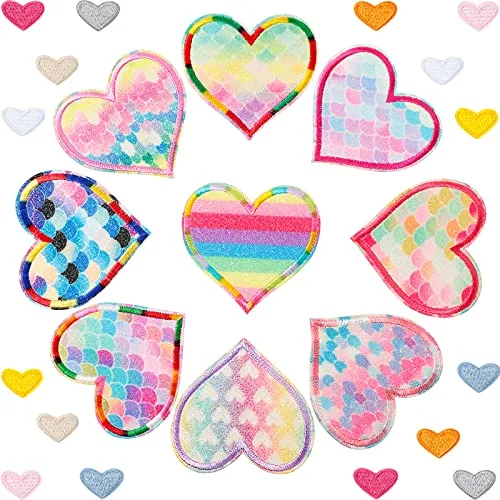 25 Pieces Rainbow Mermaid Heart Iron on Patches Kids Iron on Knee Patches