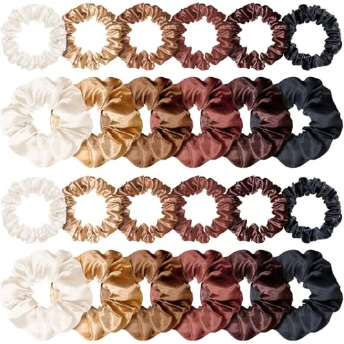 24 Pcs Silk Satin Hair Scrunchies Elastic Ties