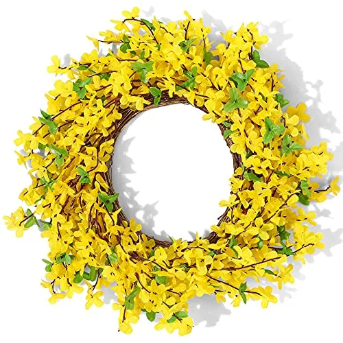 Forsythia Wreath for Front Door 18 Inch Yellow Spring Summer Artificial
