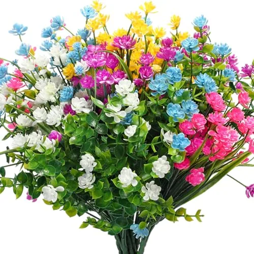 12 Bundles Artificial Flowers Outdoor, UV Resistant Faux Artificial