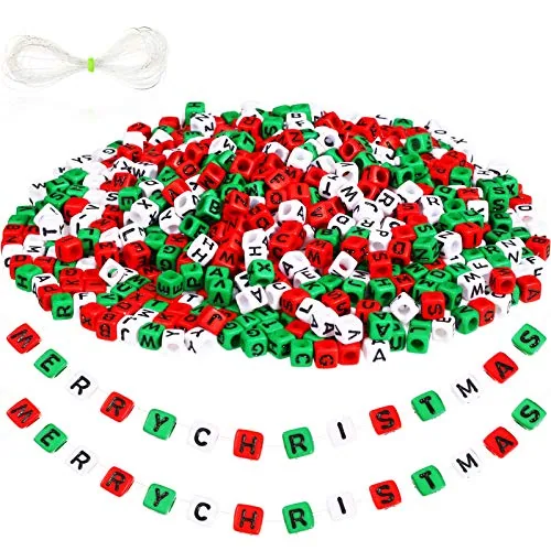 1140 Pieces Alphabet Beads Kit Christmas Letter Beads Square Plastic