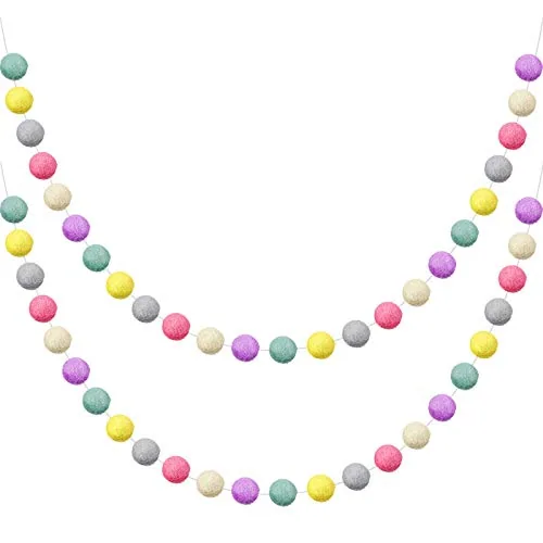 2 Pc 6.5 ft Wool Felt Pom Ball Garland
