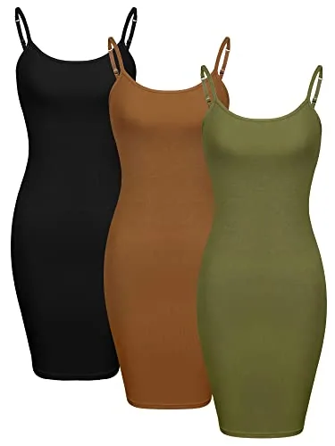 3 Pcs Women Cami Tank Dress L 3Color