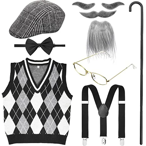 9 Pieces Old Man Costume for Boys