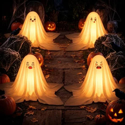 4 Pack Halloween Outdoor Decorations Light up Ghost Yard Stakes