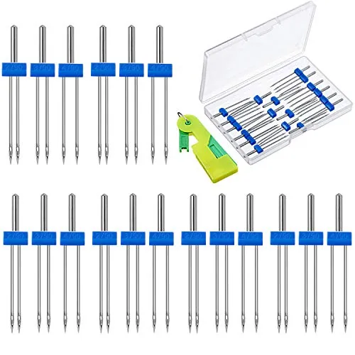 18Pcs Twin Double Needles for Sewing Machine, 3 Sizes 2.0/90 3.0/90 4.0/90