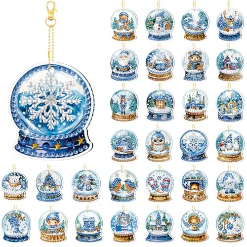 30 Pcs Blue Winter Diamond Art Keychain Kits for Adults