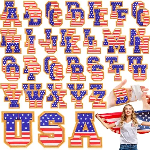52 Pcs 4th of July Alphabet Patches 250th Anniversary Self Adhesive