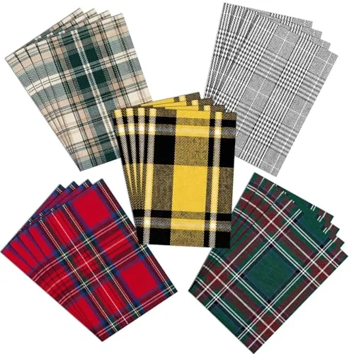 20 Pieces Iron-on Plaid Patches Buffalo Fabric Heat Transfer Vinyl Plaid