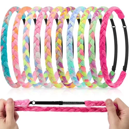 10 Pcs Braided Non Slip Running Headbands Girls Elastic Sports Velvet Tie