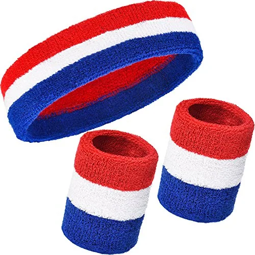 3 Pcs 4th of July Sweatbands Set for Men, 2 Wristbands 1 Headband
