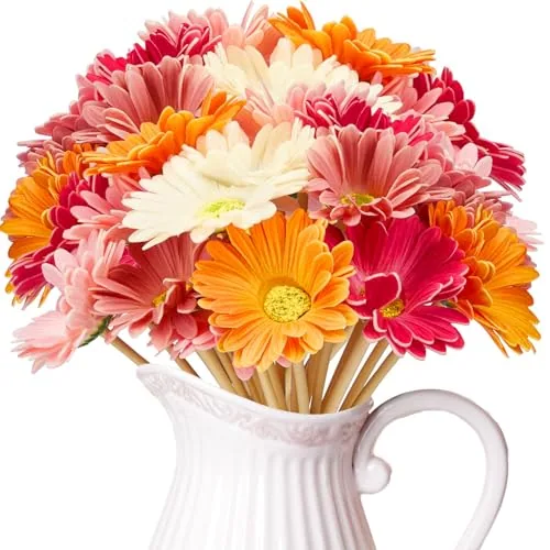 48 Pcs Artificial Gerbera Daisies Flowers 15 in Fake Daisy Bouquet