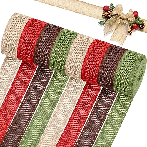 8 Rolls 44 Yards Christmas Wired Burlap Ribbon, 1 Inch