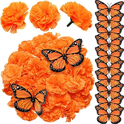 62 Pcs Marigold Flowers & Monarch Butterfly Decor