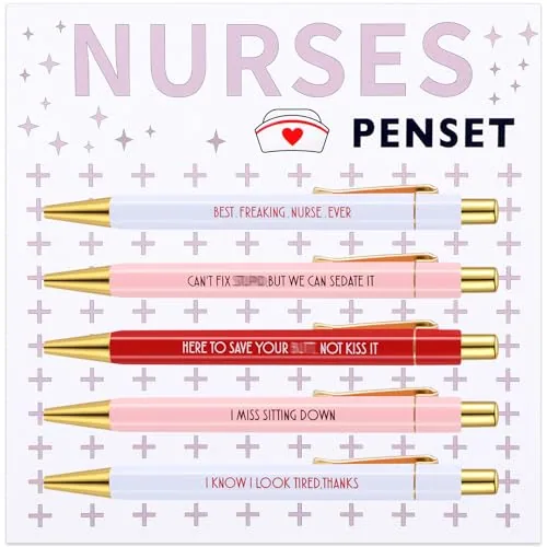 6 Pcs Christmas Nurses Pens Set Funny Nurses Week Gift Pens