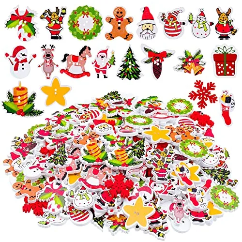 240 Pcs Christmas Wooden Buttons Decorative Xmas Buttons for Craft