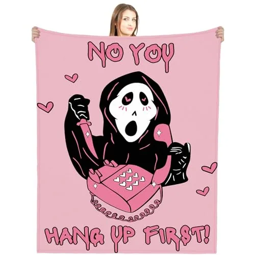 Halloween Blanket Pink Ghost Skull Flannel Throw Blanket