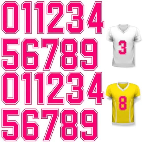 24 Pcs Iron on Numbers 0 to 9,Rose Red with White Border,8 Inch