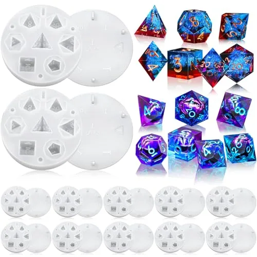 12 Pcs Dice Molds Silicone Epoxy Resin Casting,7 Standard Cavities